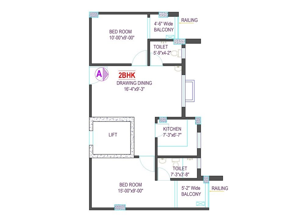 Typical Floor Plan – 2BHK Residential Unit Overview (Flat–A, 4th Floor)