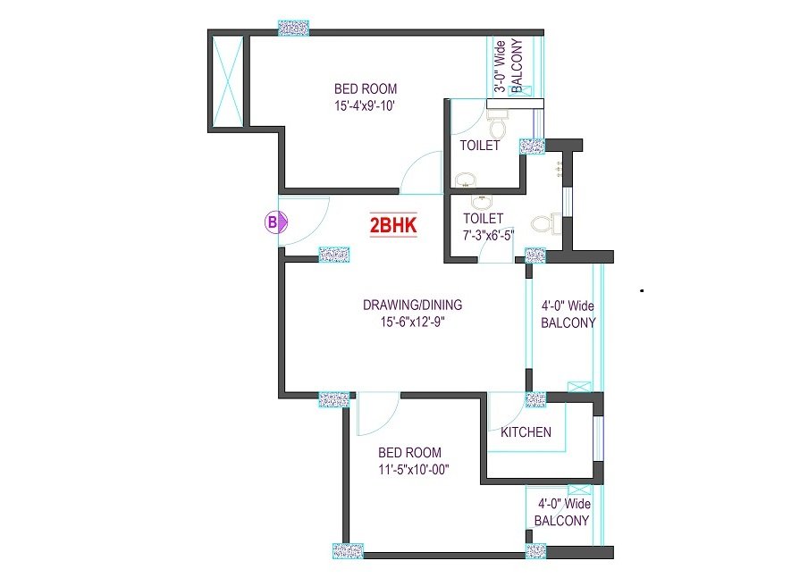 Typical Floor Plan – 2BHK Residential Unit Overview (Flat–B, 2nd Floor)